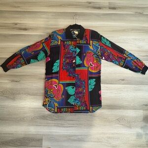 Vintage Fritzi 90’s Button-Up Oversized Blouse with Floral & Geometric Design